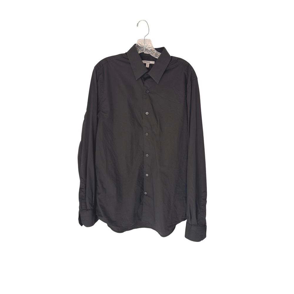 Express Fitted Button Down Dress Shirt Men's Black Business Casual Work Large